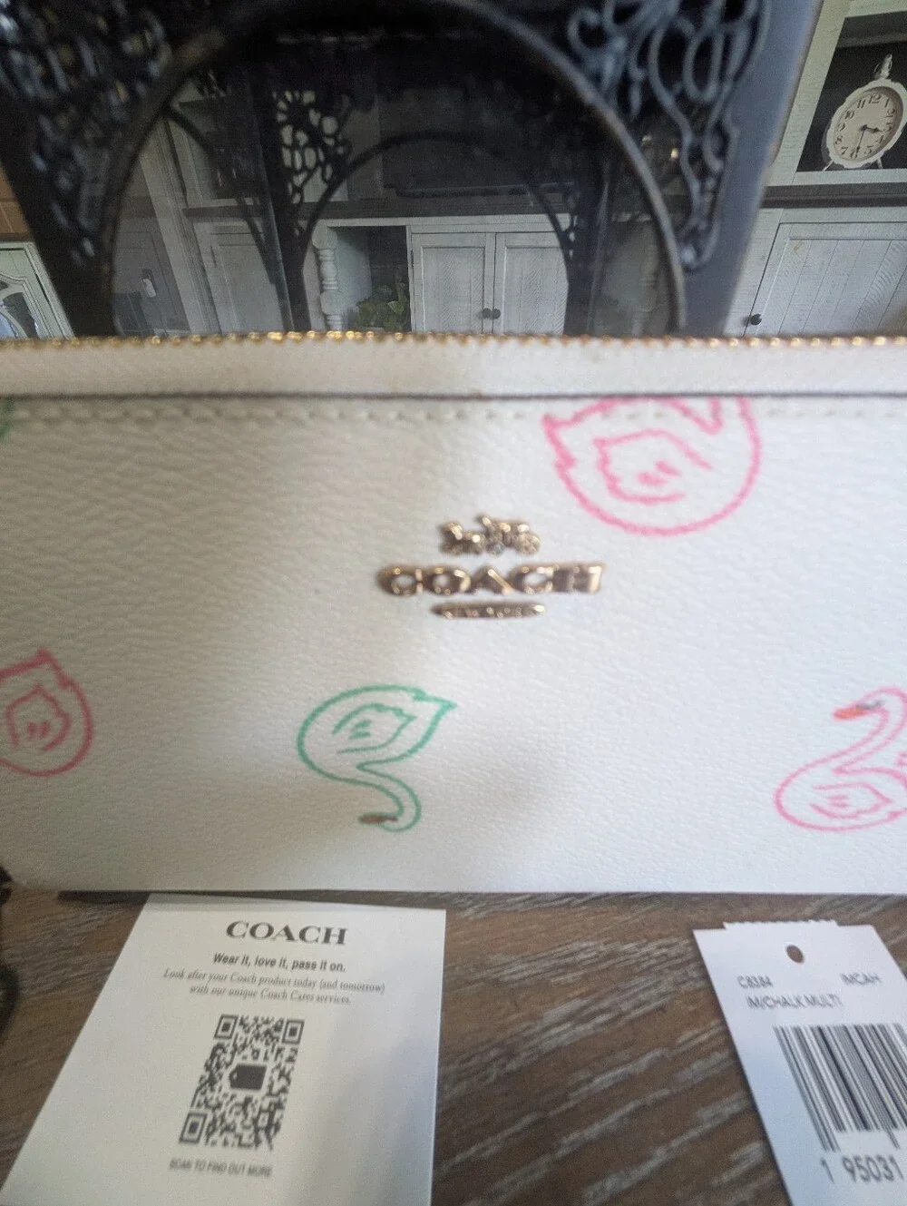 NWT COACH White Floral Zip Wristlet with Pastel Accents